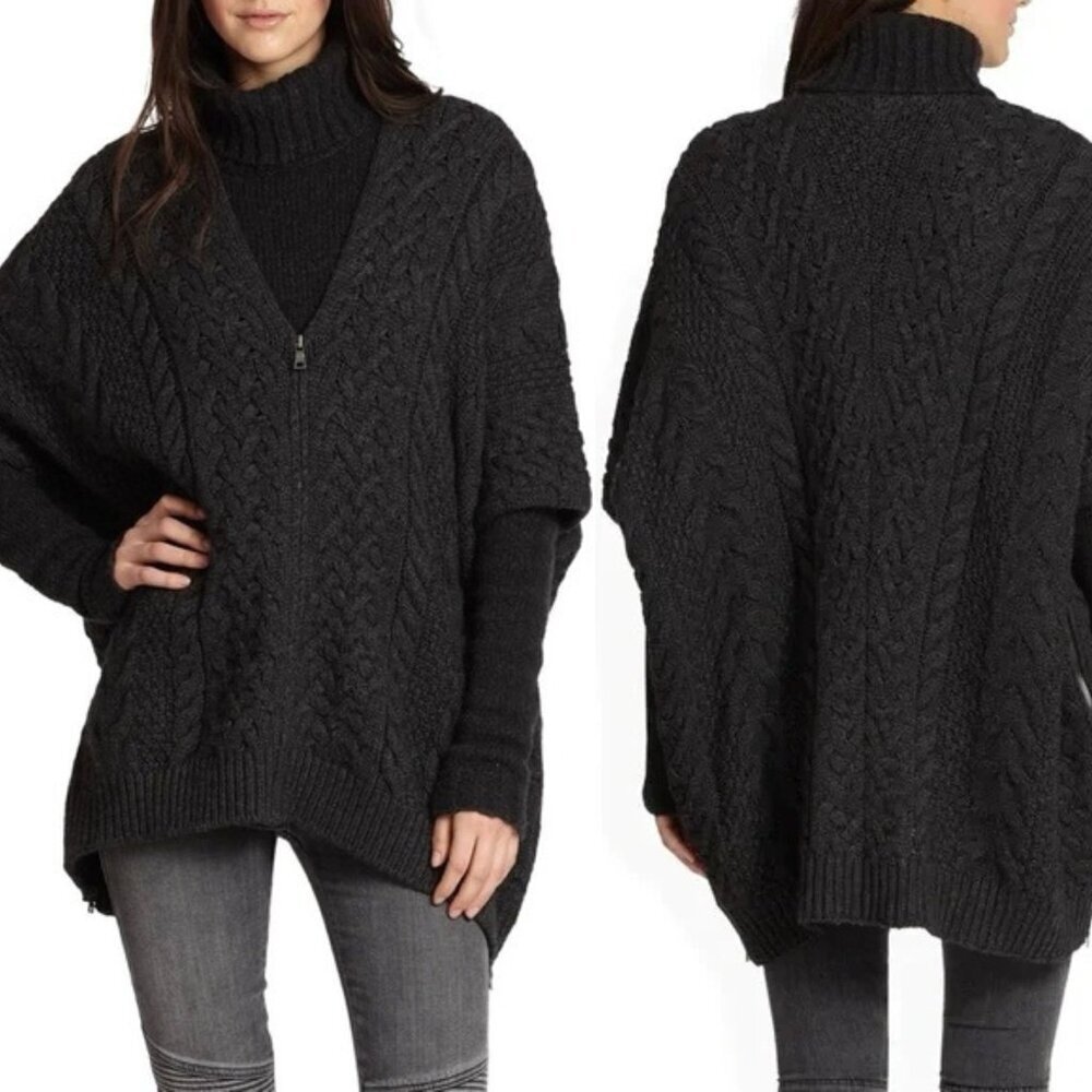 Vince Black Yak Cable Knit Poncho Sweater Size Small 47924